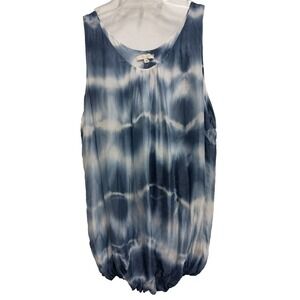 Keysha‎ BOHO Hippie Tank Top Womens Medium Blue Tie Dye Silk Layered Vacation